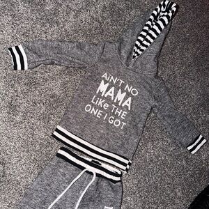 Gray Striped Hoodie and Pants Set